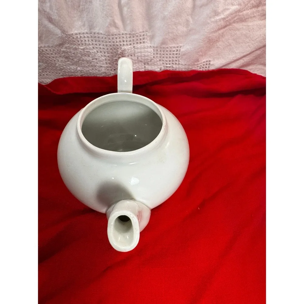 Vintage White Ceramic Teapot Made in France Glossy Porcelain Tea Pot with Lid
